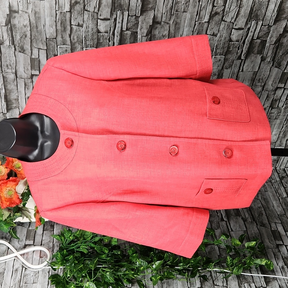 Alfred Dunner Red Textured Button-Front Jacket - Picture 3 of 9